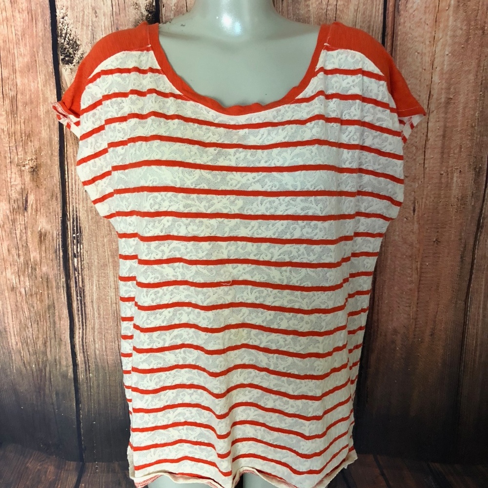Lucky Brand Lace and Orange Striped Top